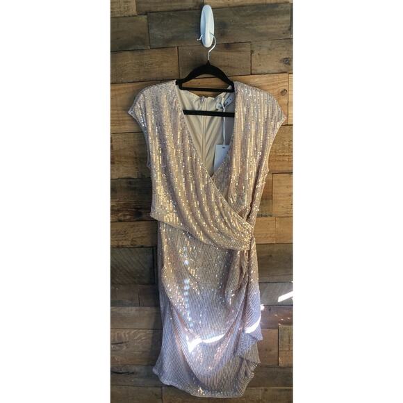 Grace Karin Sparkly Sequin V Neck Cocktail Dress Gold/Tan Size M - Picture 1 of 6